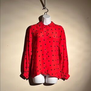 Vintage Red Silk Polka Dot Blouse